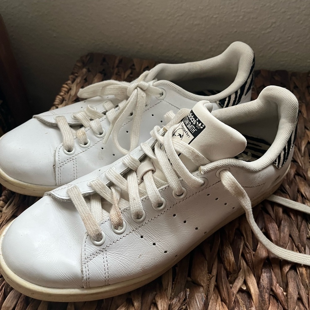 Adidas Stan Smith Classic White and Black Sneakers Zebra Print Size 8.5